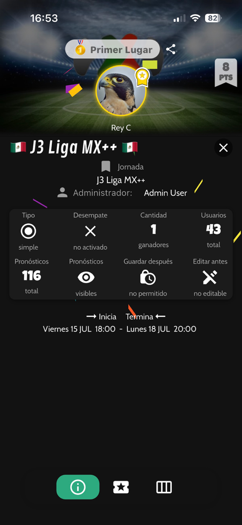 Quiniela PRO - Liga MX soccer pool league details and standings screen in the Quiniela PRO app