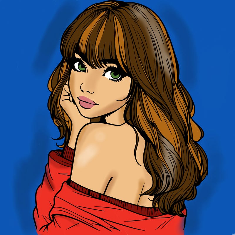 realistic girl with bangs looking over her shoulder