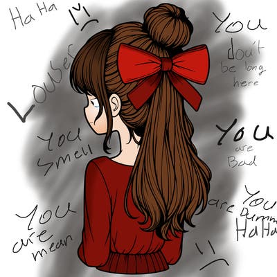 realistic girl  with hip length hair a bun and a big bow on the back of head