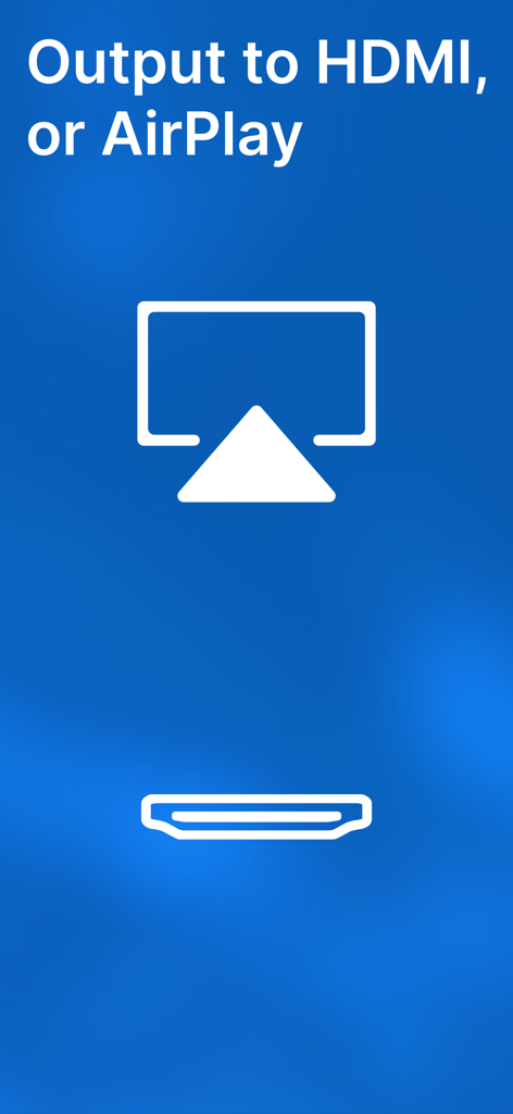 NDI Switcher - Focus - NDI Switcher Focus App-Oberfläche mit Anzeige von HDMI- und AirPlay-Ausgabeoptionen
