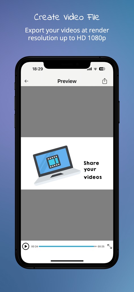 Preview of a whiteboard video on a smartphone showing HD export and sharing options