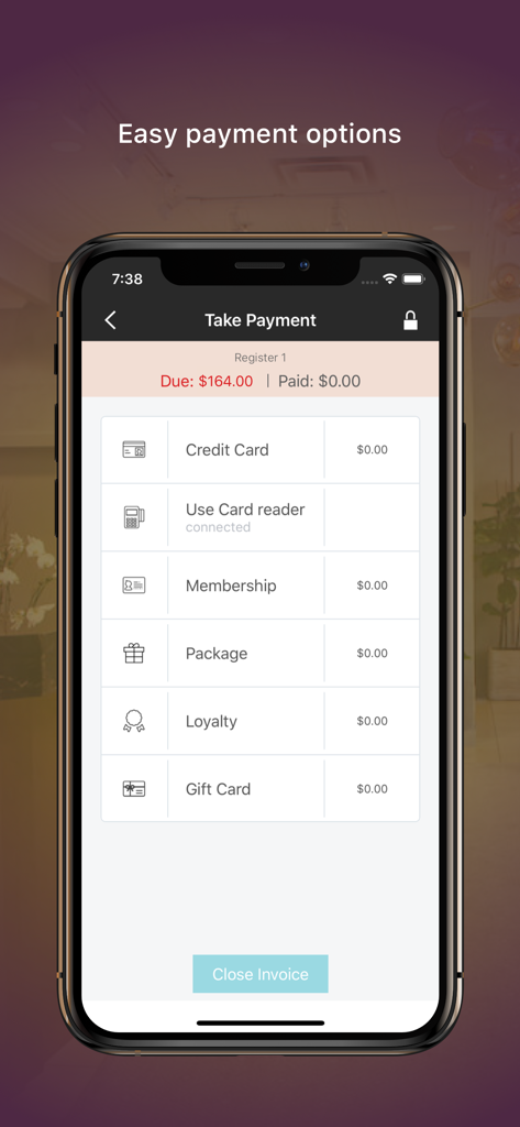 Zenoti Mobile - Zenoti Mobile app payment screen showing various checkout options for salon and spa services