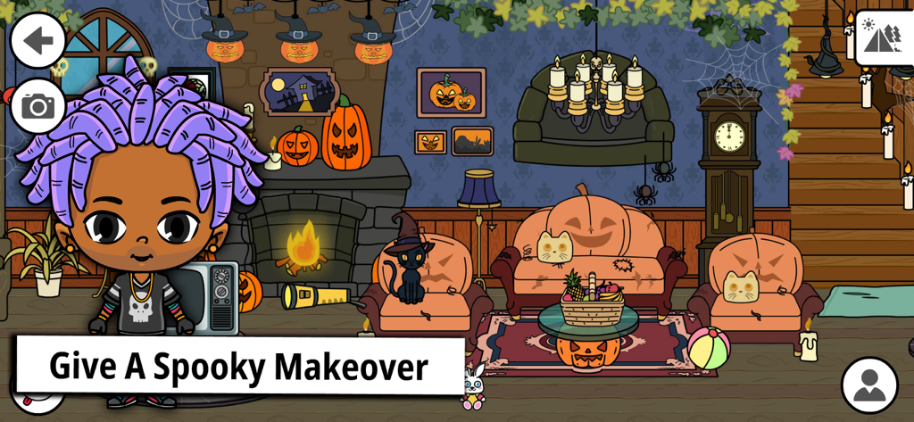Tizi My Dream Home Design Game - A Halloween themed room with pumpkin decorations and a character in the Tizi My Dream Home Design Game