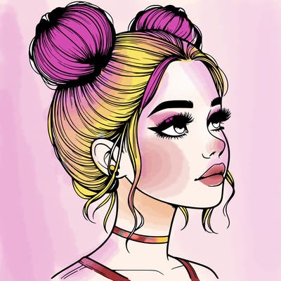 realistic girl with buns on the top of her head