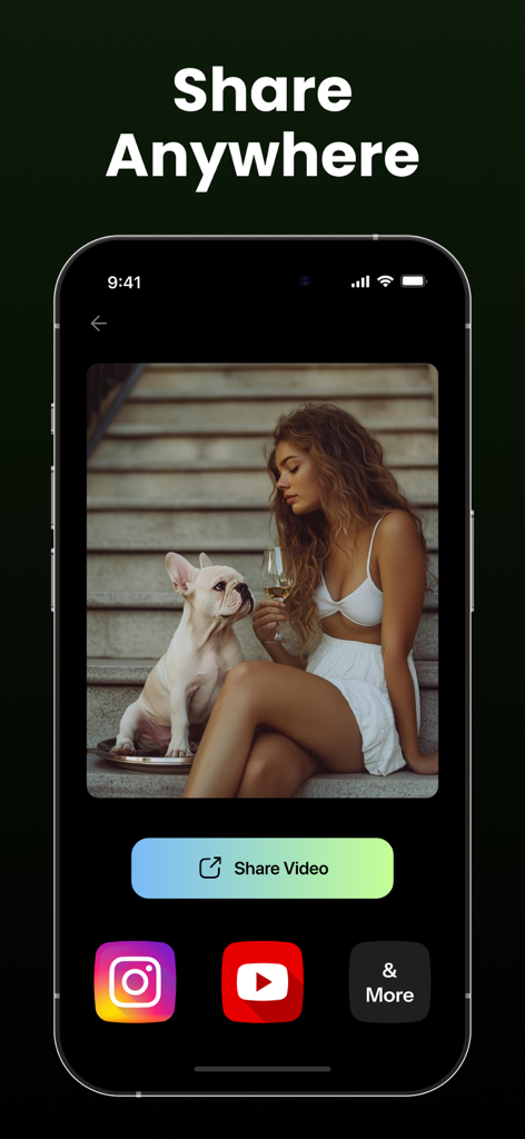 AI Photo to Video - Daziro - Daziro app interface showing social media sharing options for AI videos