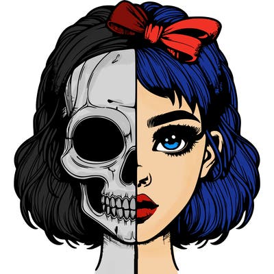 realistic girl with half skull mask