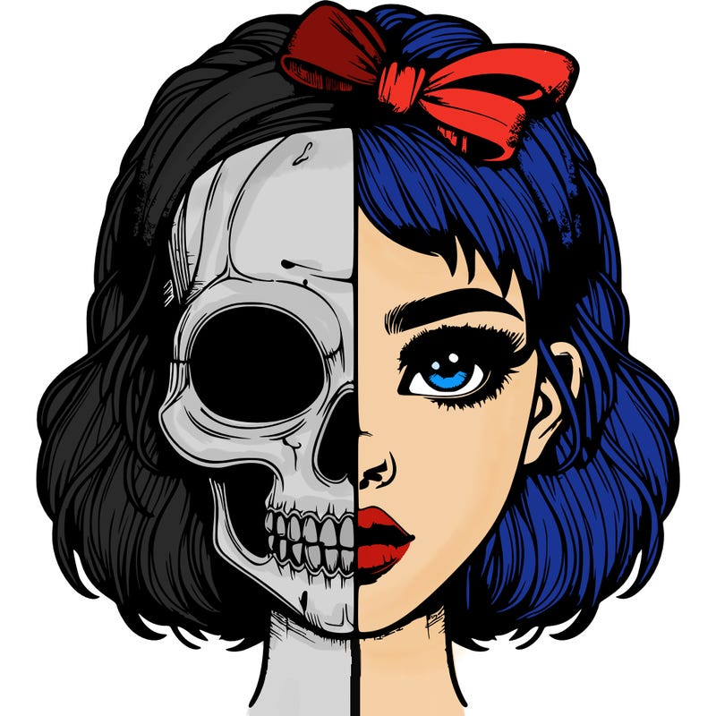 realistic girl with half skull mask