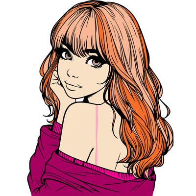 realistic girl with bangs looking over her shoulder