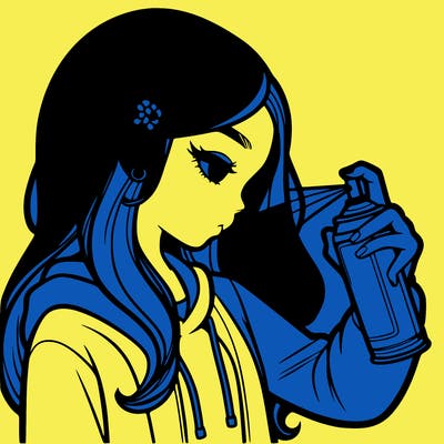 a realistic girl spray painting