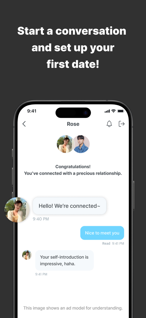 Noondate: Dating & Friends - Noondate app chat interface showing a successful match conversation between two users
