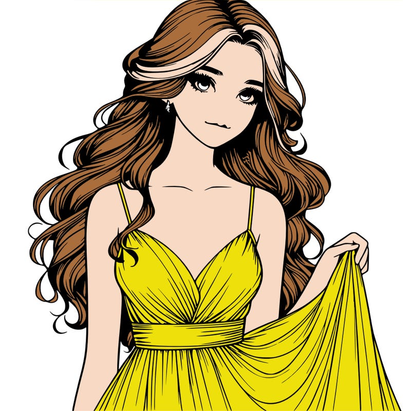 realistic girl in flowy silky prom dress