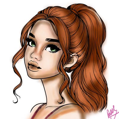 realistic girl with a ponytail on her hair and lips