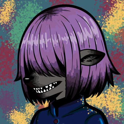 sharp teeth deer man with bob haircut