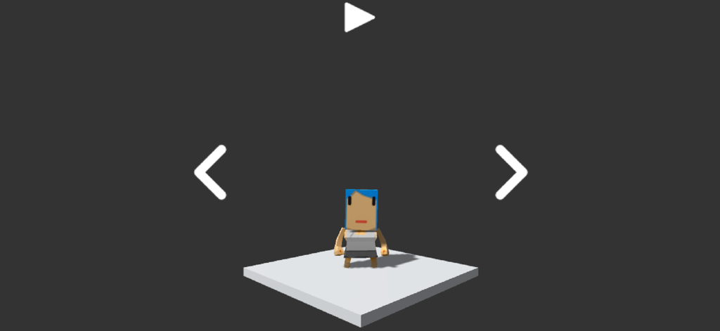 A blocky 3D avatar customization screen with navigation arrows in the Blox Rbx World app