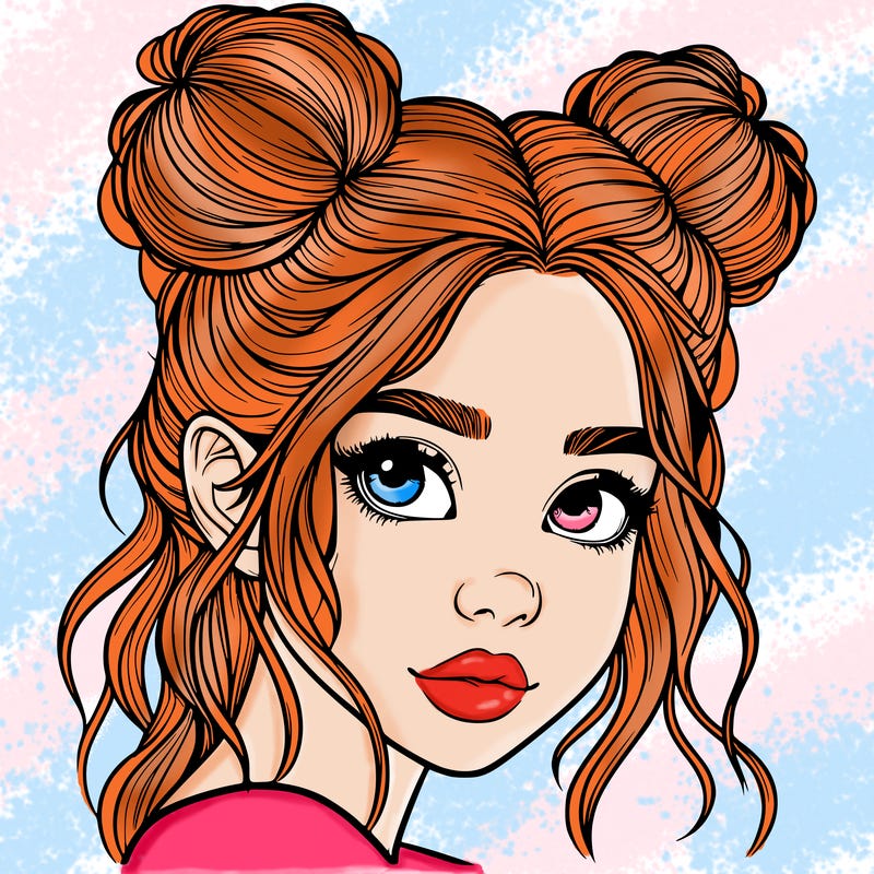 realistic girl with hair buns on her head