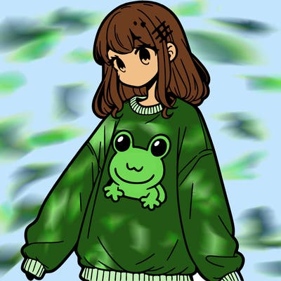 girl wearing frogging sweatshirt