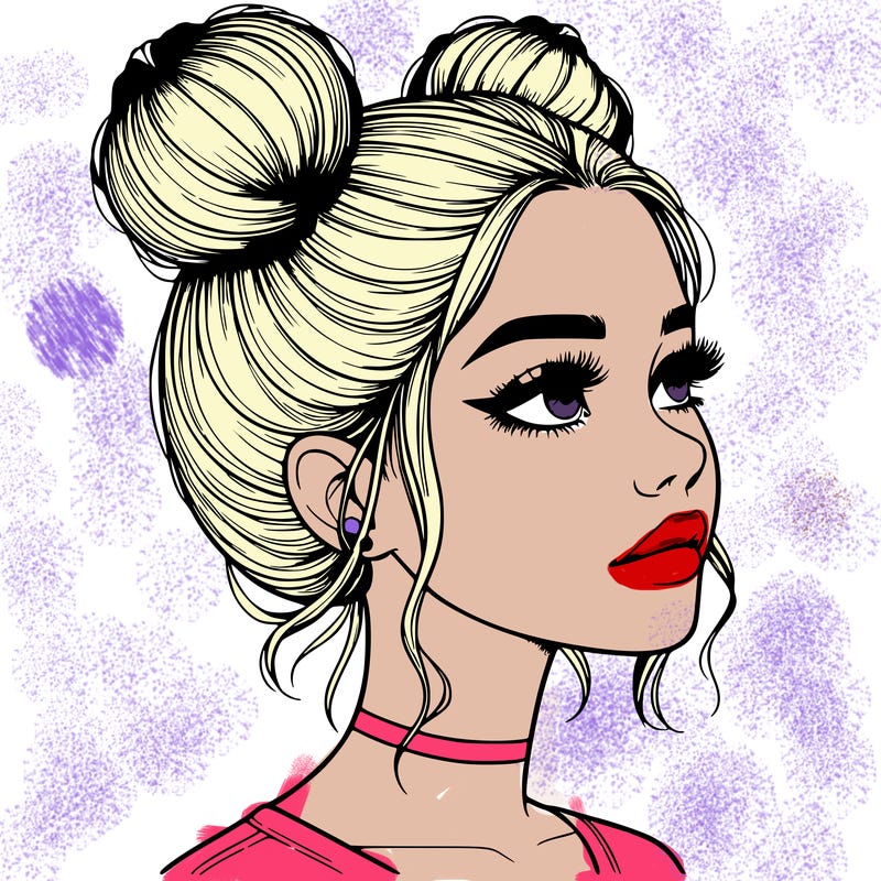 realistic girl with buns on the top of her head