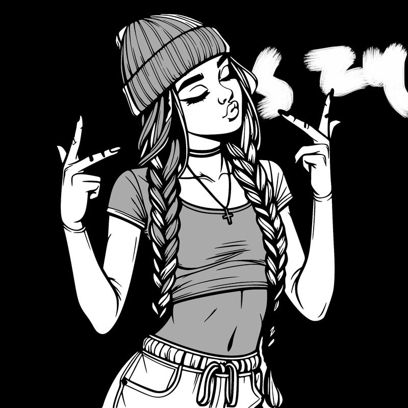 realistic teenage girl with braids and a beanie and crop top doing 🫶🏼