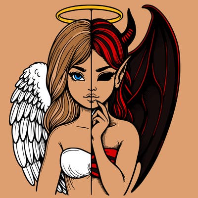 realistic angel half demon