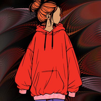 realistic girl with a oversized sweatshirt on and a bun