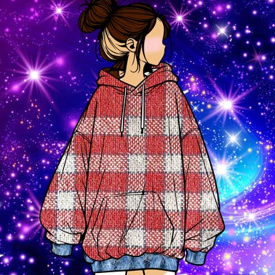 realistic girl with a oversized sweatshirt on and a bun