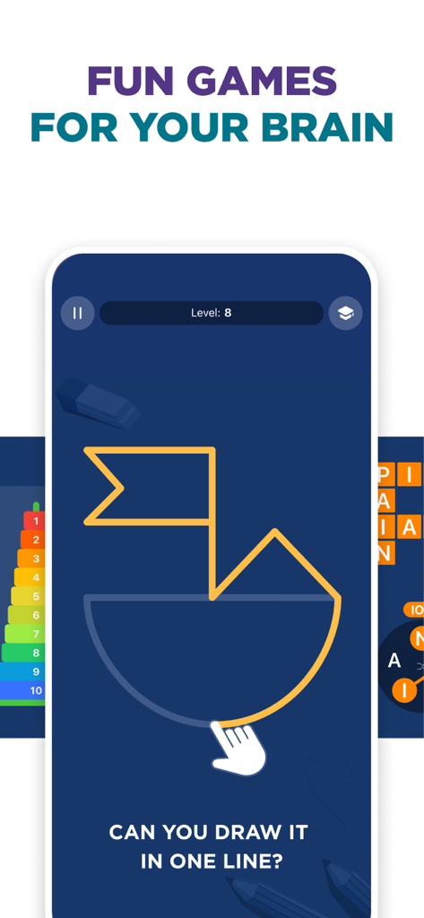 A cognitive training game screenshot from the Impulse app showing a shape that must be drawn in one line