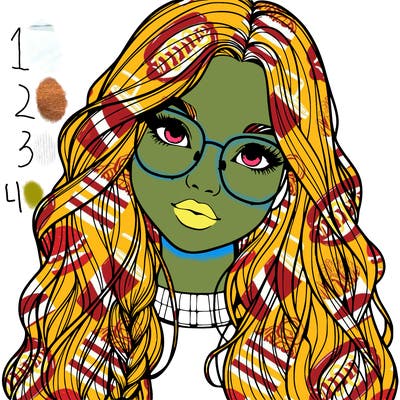 girl with long hair and freckles and glasses realistic