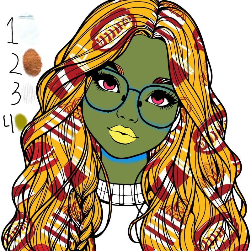 girl with long hair and freckles and glasses realistic