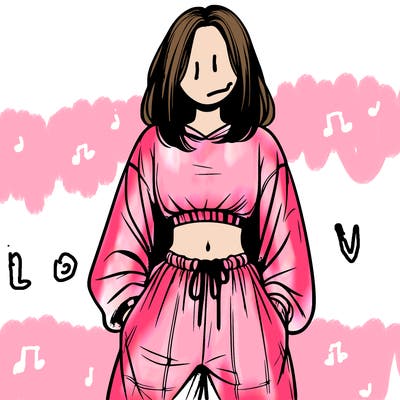 realistic girl faceless with baggy pants and a crop top