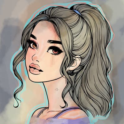 realistic girl with a ponytail on her hair and lips