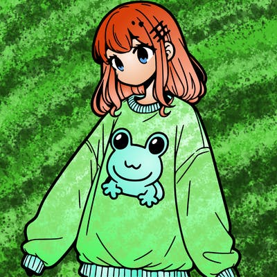 girl wearing frogging sweatshirt