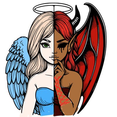 realistic angel half demon