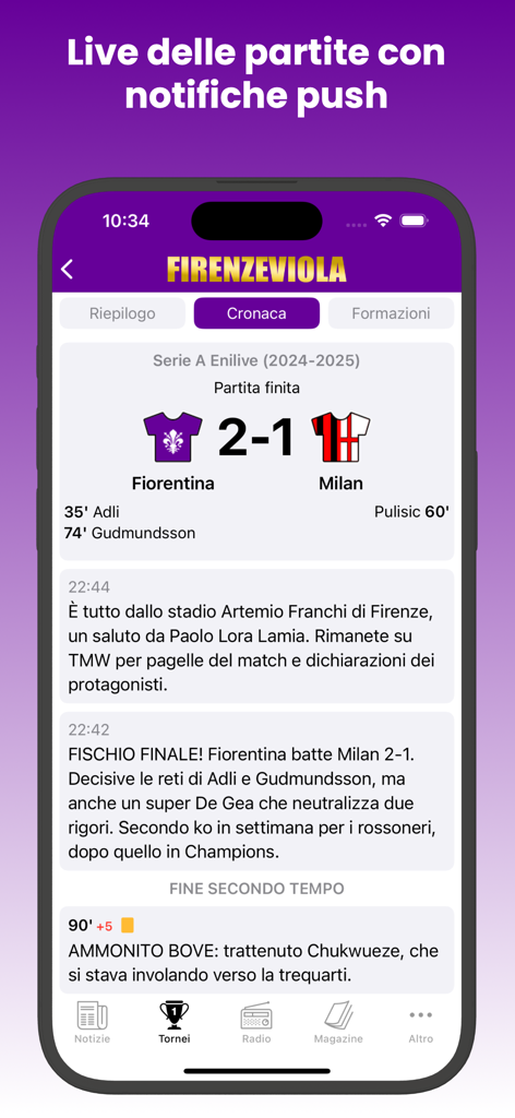 FirenzeViola.it - Live match commentary and score of Fiorentina versus Milan in the FirenzeViola mobile app