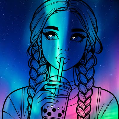 realistic girl with braided hair drinking boba