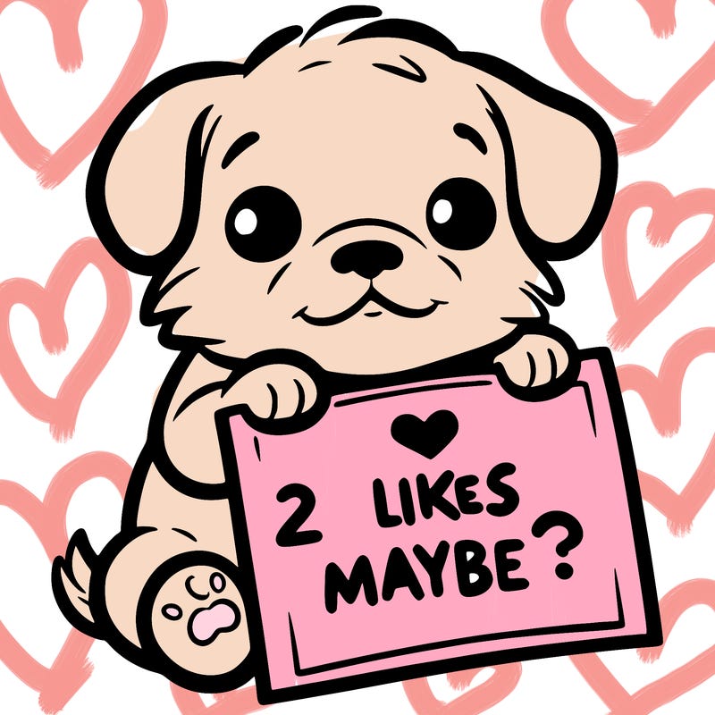 a puppy holding a sign that says 2 likes maybe?
