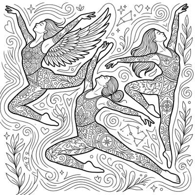 Dive into a world of self-expression and introspection with this captivating adult coloring page. Featuring three graceful dancers adorned with intricate patterns, this design invites you to explore the journey of personal identity through art.
