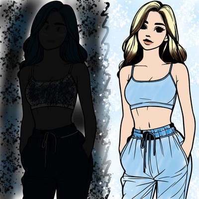 realistic girl with crop top and sweatpants