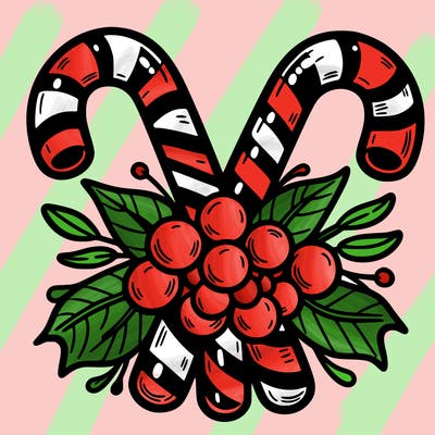 candy canes tided together with mistletoe