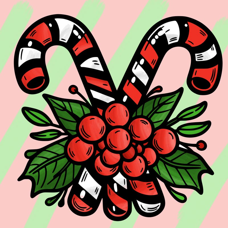 candy canes tided together with mistletoe