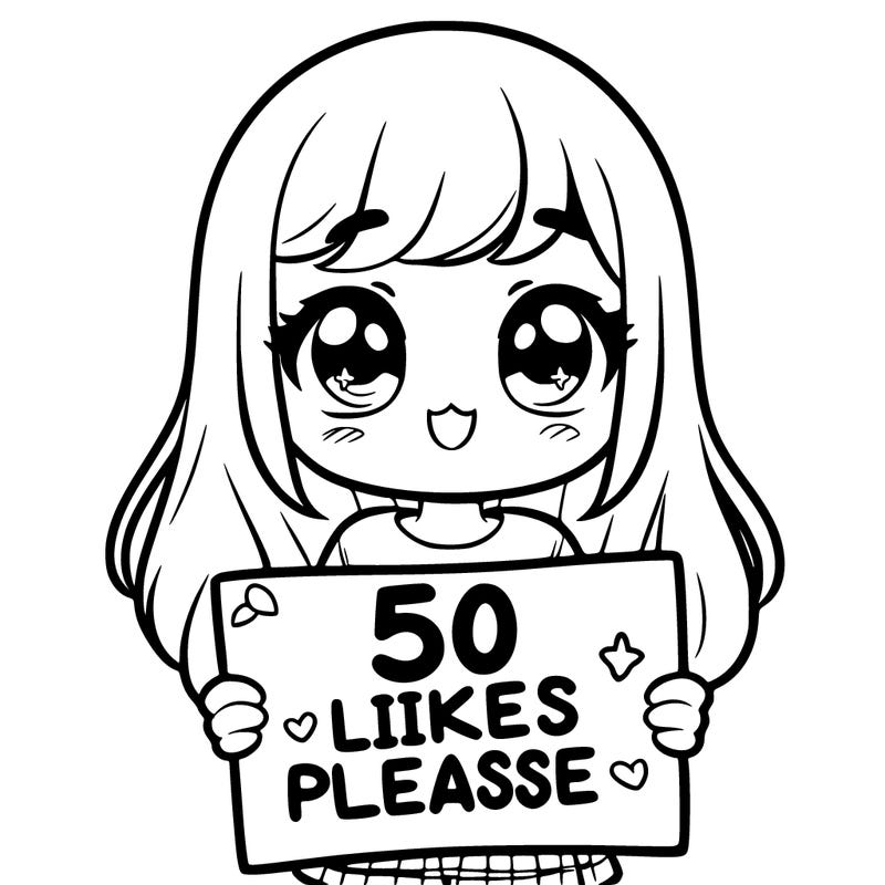 a girl holding a sign saying 50 likes please