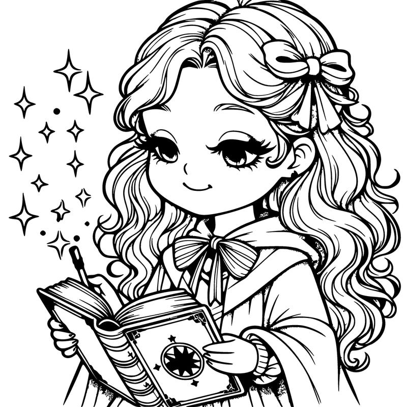 girl with a spell book realistic