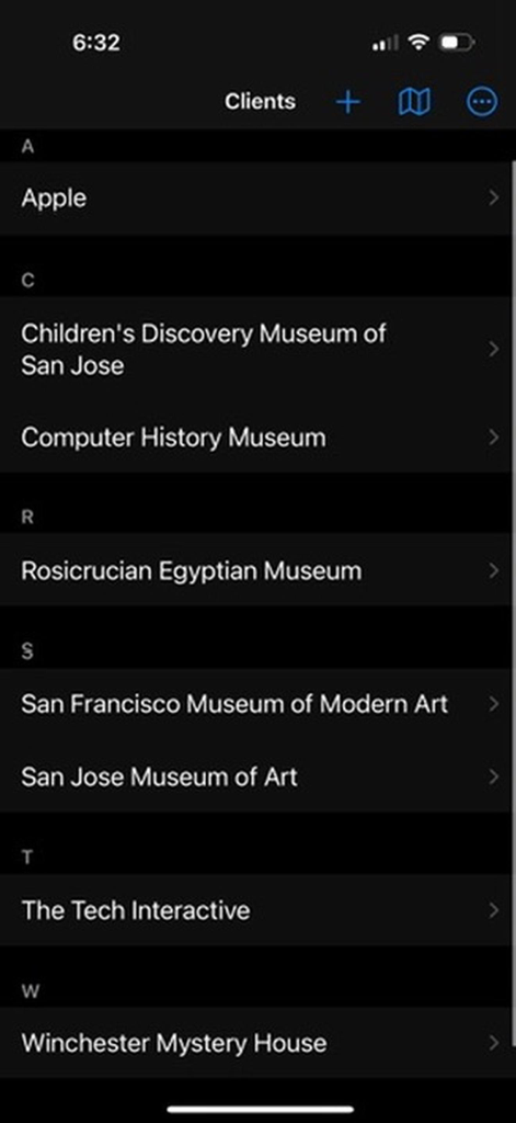 Elenco alfabetico dei clienti nell'app mobile Simple Client List