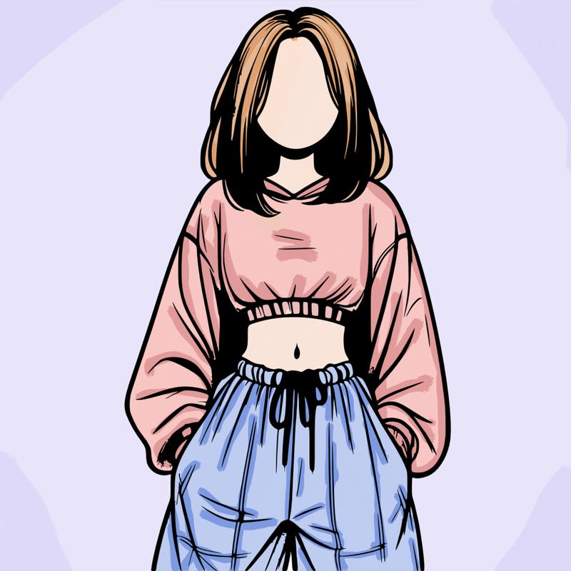 realistic girl faceless with baggy pants and a crop top