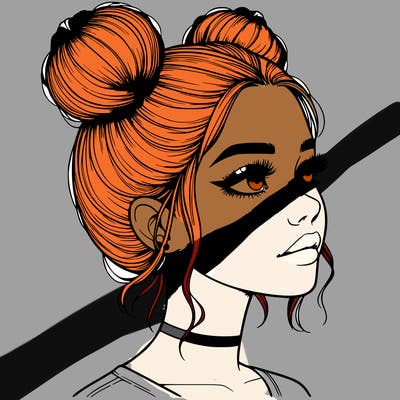 realistic girl with buns on the top of her head