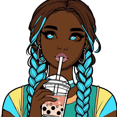 realistic girl with braided hair drinking boba