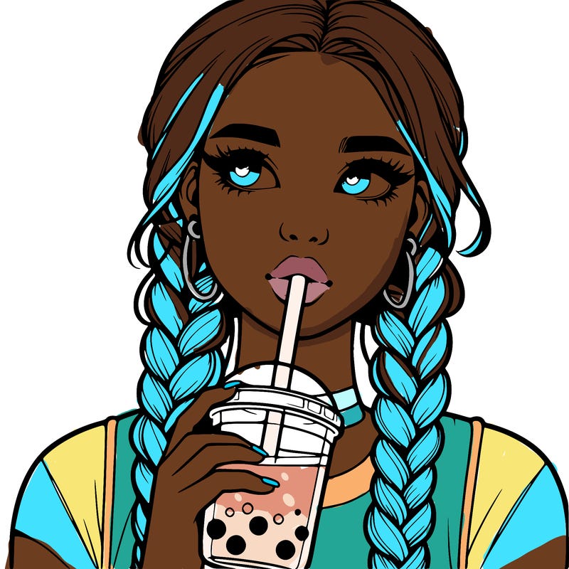 realistic girl with braided hair drinking boba