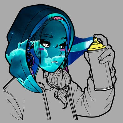 a realistic girl, spray painting