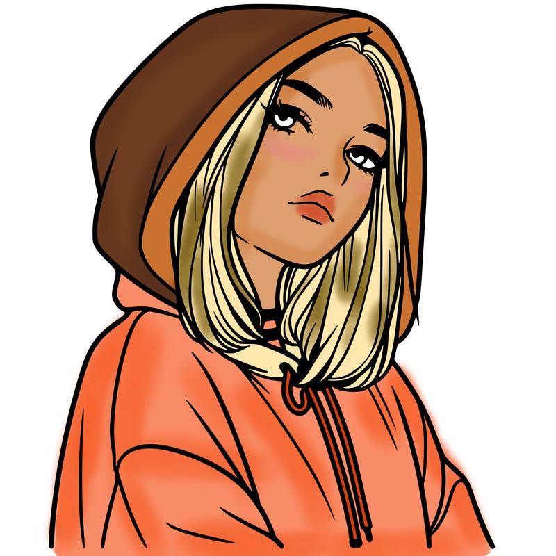 a realistic girl in a hoodie