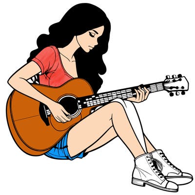 realistic woman play guitar