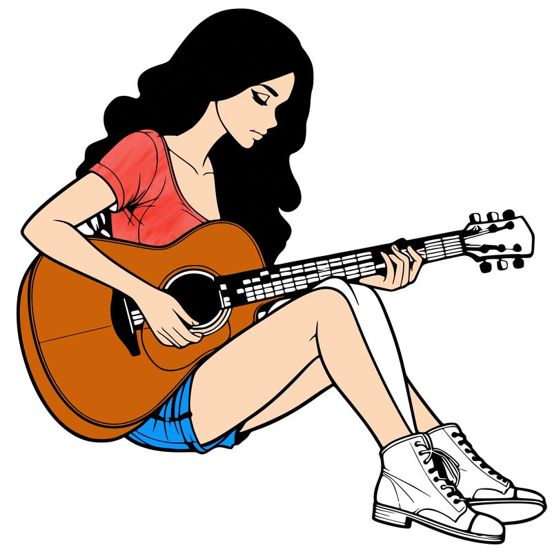 realistic woman play guitar